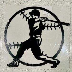 NWT  Wall Hanging Baseball Silhouette, Steel/Metal, 16inch X 15 inch - Black